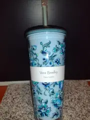 Vera Bradley Tumbler Cup - Double Wall Tumbler w/Straw 24 oz. Cloud Vine Pattern