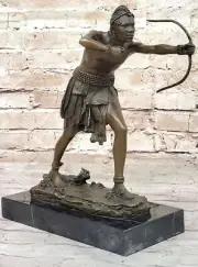 Handcrafted Miguel Lopez Signed Sculpture: Native American Warrior Chief Decor