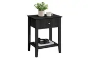 Issey Modern Wooden Bedside Nightstand Side Table Fluted 1-Drawer - Black