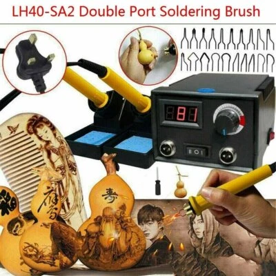 220V Multifunction Wood Burning Kit Tool 2-Pen Burner Pyrography Machine Tip Set