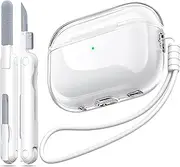 MHYALUDO Airpods Pro 2nd/1st Generation Case Cover, Compatible with Airpods Pro Case 2nd Gen USB C Charging Port, Clear Soft Transparent Military Grade Shockproof Case, Clear White