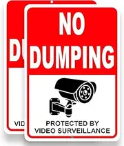 2 PC No Dumping - 10 x 7 Aluminum Garbage Sign - Video Surveillance - No Littering Outdoor - Property Under Surveillance