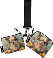 [XYMZR] Mini Zip Around Wristlet keychain Wallet Cute Dogs Garden for Women Personalized Pattern Detachable Dual Pouch Wristlet Portable Wallet Phone Coin Purse, Multi-colored, One Size