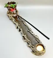 Green Man/ Forest Lord Incense Stick and Cone Burner with LED Eyes approx. 11"