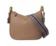 Prada Vitello Daino Tan Leather Bag Nylon Web Stripe Strap