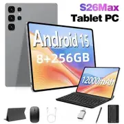 Android 15 Tablet 10.1 Inch 10 Core 8GB RAM 256GB ROM 12000mAh Battery HD Screen Keyboard Mouse Included Color Gray