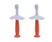 Baby Toothbrush Toddler Training Toothbrush Teether With 3 Brush Heads,Light Blue + Coral Red