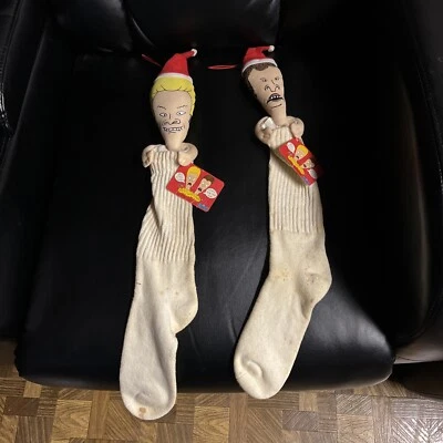 NWT Pair Vintage 1993 Beavis and Butt-Head MTV Christmas Stocking Socks Bonus CD