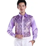 Top Men Stage Sequins Latin Dance Costume Shirt Salsa Ballroom Dancing Shirt