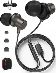 Jiunai USB C Earbuds for iPhone 16 Pro Max Galaxy S24 Type C Wired Headphones with Mic in Ear Magnetic Noise Isolated Stereo Corded USB-C Earphone for iPhone 15 Plus iPad Pro Air M2 MacBook Gun Metal