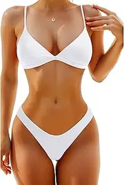 [Aqua Eve] Women Two Piece Bikini High Cut Swimsuit Triangle Bathing Suit Cheeky Bikini Set