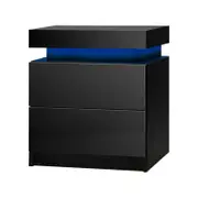 Oikiture Bedside Table RGB LED Nightstand Cabinet 2 Drawers Black