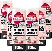 Original Source Vanilla Milk and Raspberry Shower Gel, 100 Percent Natural Fragrance, Vegan, Cruelty Free, Paraben Free, Bulk Buy, Pack of 6 x 500 ml