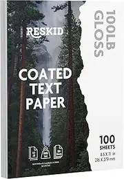 Reskid 100 Sheet Pack of Double-Sided 100lb Gloss Text Digital C2S Paper – Perfect for Color Laser Printing, Design Proposals, Flyers, Brochures | 8.5 x 11 | 100lb Gloss Text | Glossy Coated
