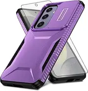 [Asuwish] Phone Case for Samsung Galaxy S24 FE 5G with Tempered Glass Screen Protector and Slide Camera Cover Slim Rugged Hybrid Shockproof Protective Cell Accessories S 24 EF S24FE 24S Women Men Purple