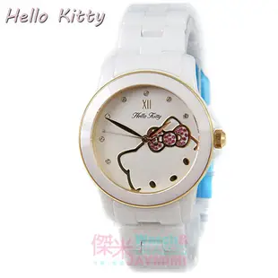 【JAYMIMI傑米】HELLO KITTY 陶瓷手錶 全新原廠公司貨 花園迷藏時尚陶瓷錶 白色金框 特價3300