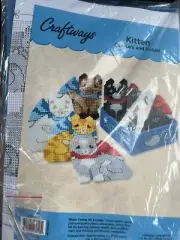 Vintage Craftways Herrschners Kitten CatCoasters and Holder Plastic Canvas
