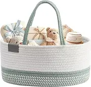 DECOMOMO Diaper Caddy Organizer, Large Nursery Organizers and Storage, Baby Diaper Caddy Basket with Removable Divider for Boy Girls Mom Gifts (Spiral Green & White, Large)