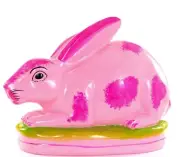 STAFFORDSHIRE REPRODUCTION PINK CERAMIC SMALL HARE BUNNY RABBIT FIGURINE- 7.5''L