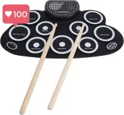 9 Pads Roll-up Electronic Drum Set, Portable Electric Drum Kit Drumstick Speaker