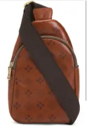 PATRICIA NASH MARISOL Sling Bag Tan Logo Print $169 Tooled Leather Free Ship NEW