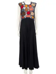 Navy Silk & Suede Patchwork Dress