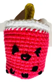 Pnk Boba Thai tea cup Drink Crochet Doll PLUSH STuffed Amigurumi handmade figure
