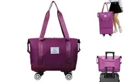 Travel Suitcases with Wheels Expandable Foldable Luggage Bag Rolling Carry on Luggage Bag-Fuchsia