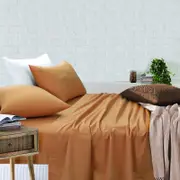 Amson Royale Cotton Double Sheet Set - Fitted Flat Sheet With Pillowcases - Latte