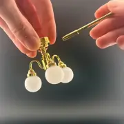 1:12 Scale Miniature brass ceiling lamp Dollhouse Touchless 3 globes chandelier