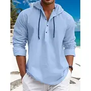 Men's Shirt Linen Shirt Calico Shirt Summer Shirt Beach Wear Plain Vacation Curise White Blue Brown Green Long Sleeve Hooded Spring Summer Clothing Apparel