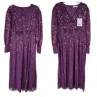 Mac Duggal Size 20 Purple Sequin Wrap Over Bishop Longsleeve Mauve 5720 $598