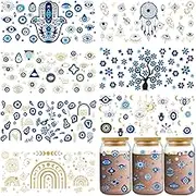 UV DTF Transfer Sheets for Glass - 8 Evil Eye Mystic Boho Wraps - Waterproof for 16 oz Cups, DIY Wood Crafts, Water Bottles