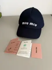 MIUMIU MIUI MIU Cap Blue (Dark Blue) Bianco XL Gift present 0613b