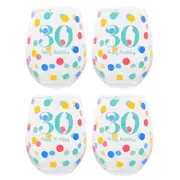 4PK Gibson Gifts 30 Birthday Party Stemless Glass Tumbler Drink Cup Drinkware