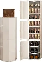 360° Rotating Tall Round Octagon Shoe Rack Rotating Shoe Stand for Closet Storage White Shoe Organizer 45CM