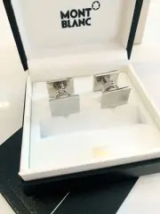 NEW, Never Worn, Luxury Montblanc Rectangular Silver Check Pattern Cufflinks