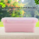 (Pink 800ml)Portable Silicone Lunch Box Folding Microwave Safe Lunchbox Food AU
