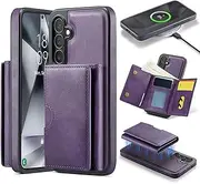 Asuwish Phone Case for Samsung Galaxy S24 Plus S24+ 5G Wallet Magnetic Cell Cover with Wireless Charging and RFID Blocking Card Holder S24Plus 24S + S 24 24+ Men Purple