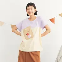 在飛比找momo購物網優惠-【Dailo】露營小鋼杯配色拼接連袖短袖上衣(綠 咖 紫)