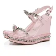 Christian Louboutin Pyraclou 110 Poupee Pink Platform Wedge Sandal Heel 39