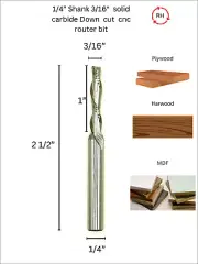 PREMIUM 3/16" Downcut Router Bit - Solid Carbide - 1/4" Shank - No Tearout CNC