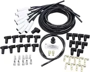 Black 8mm Heat Spiral Spark Plug Wire Set White Ceramic Straight 180° Boots Universal Fits for SBC BBC Chevy Ford Engines