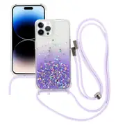 Gradient Epoxy TPU Cover for iPhone 15 Pro Max GlitteSequins Quicksand Phone Case with Slim Lanyard