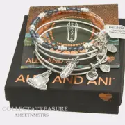 Authentic Alex and Ani Namaste Set of 3 Rafaelian Silver Charm Bangle