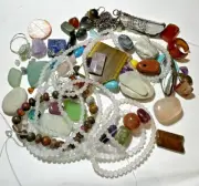 Vintage Findings Stone Carved Quartz Carnelian Rhodonite Jade Bead LOT 275g CR 2