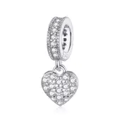 Heart Dangle Charms Silver plating Dazzling Bead Pendant Fit Bracelet Jewelry