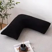 LSC Pregnancy V Pillow Teddy Fleece V Shaped Pillow with Pillowcase Nursing, Maternity and Orthopaedic Support Pillows Soft Warm Fleece Hollowfiber Filling for Head, Neck and Back (Black)