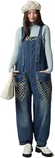 [YiKeGuiHuaShu] Patchwork Suspender Jumpsuit for Women in Autumn and Winter, Loose Slimming Wide-Leg Overalls