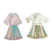 Spring Chinese Style Hanfu Girls Modified Tang Suit Two-Piece Colourful Set